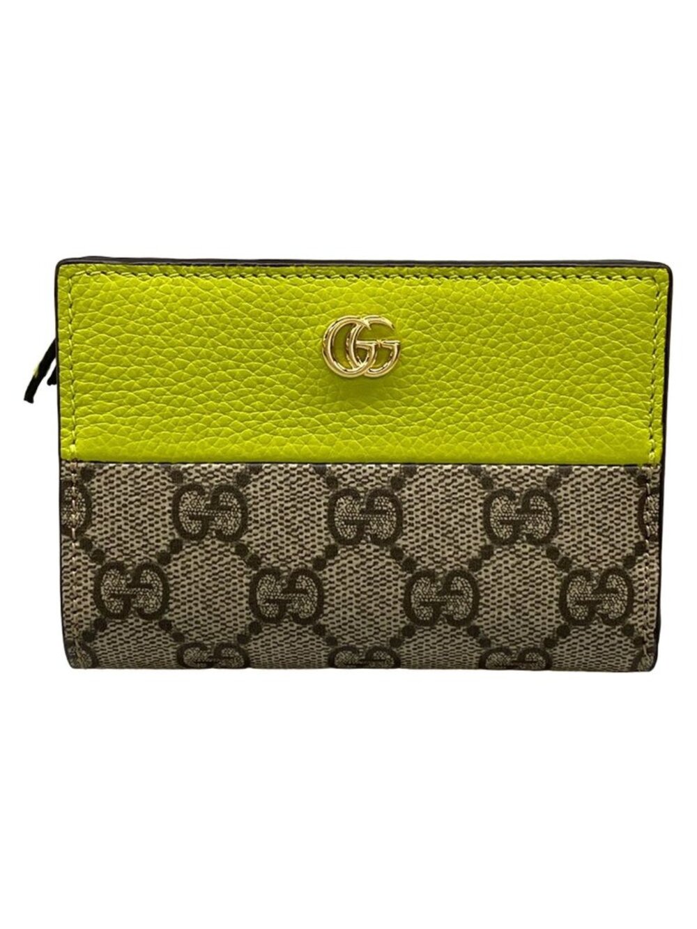 Gucci Bifold Wallet Double G Bicolor Small Light Green Brown Dark Leather